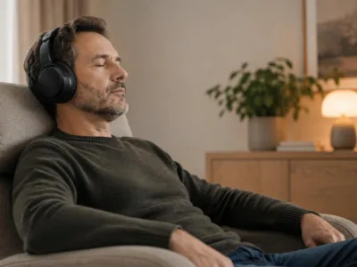 Man relaxing to the Rest and Restore Protocol