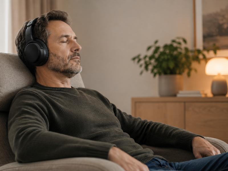 Man relaxing to the Rest and Restore Protocol